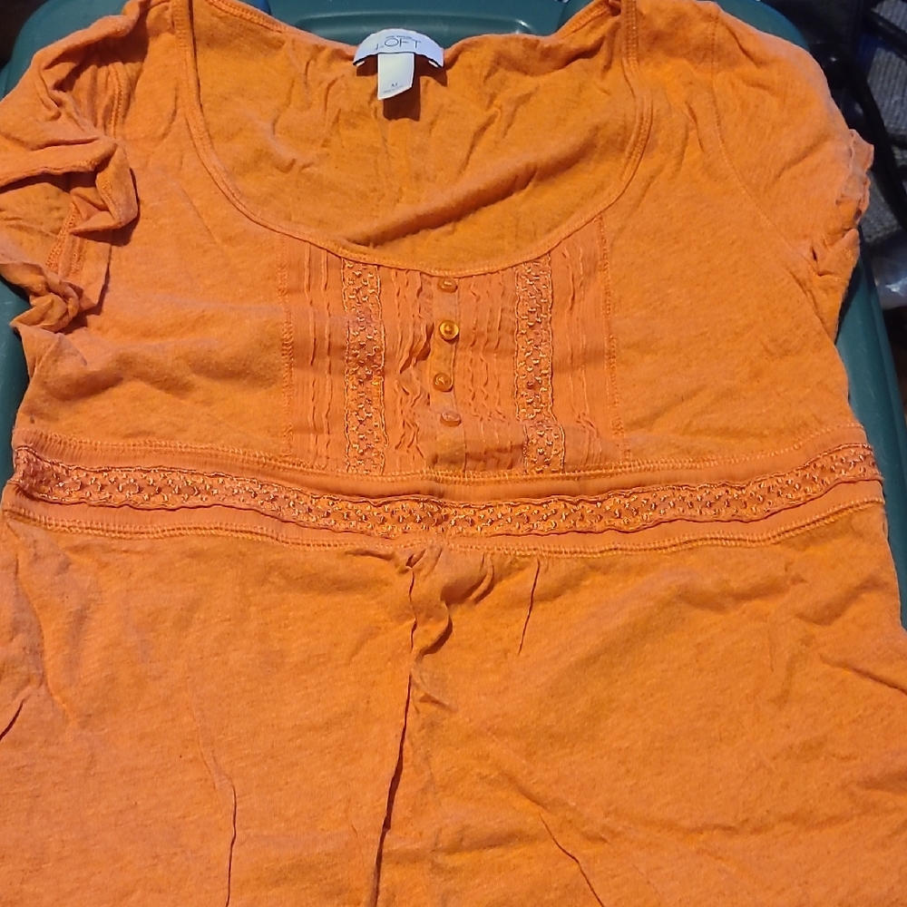 LOFT Orange Blouse with Lace Detail